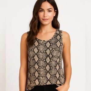 White Birch Black and Cream Snake Print Tank Top